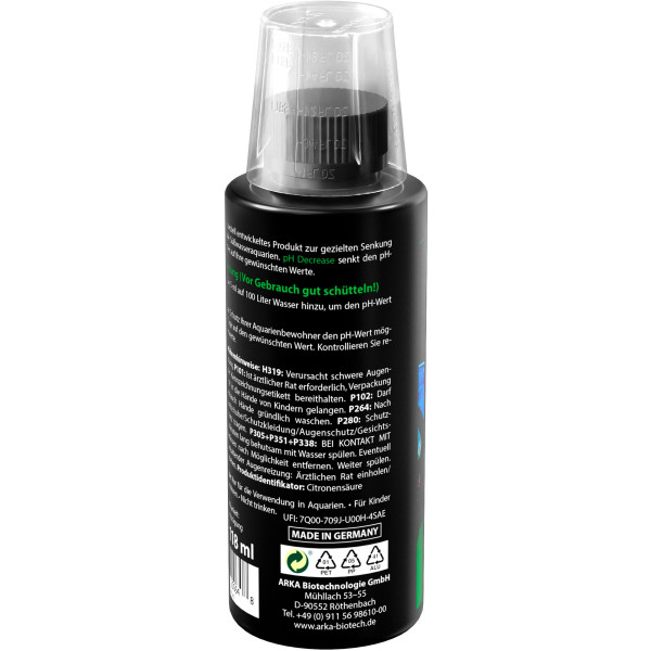 ARKA pH Decrease Süßwasser 118ml Rückseite