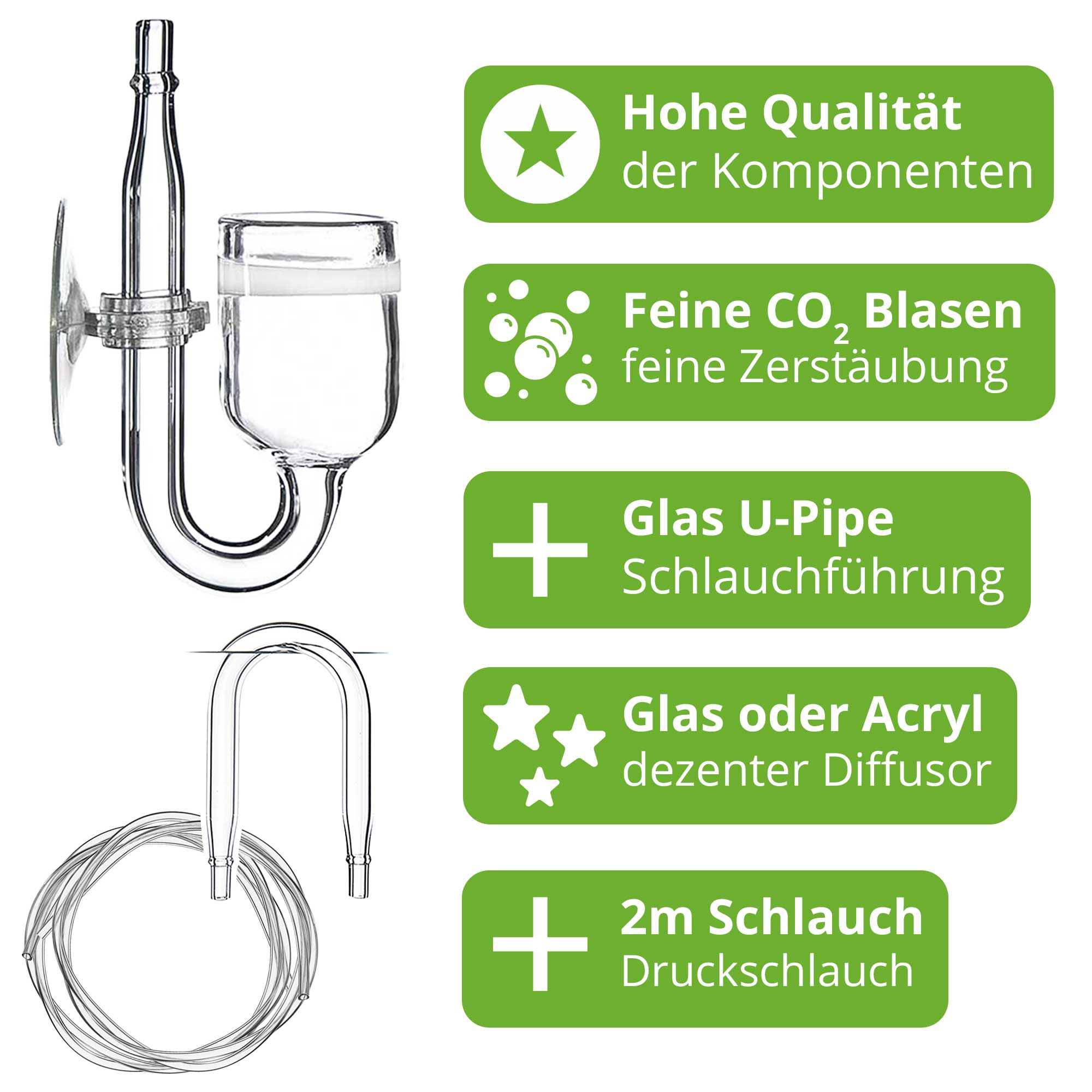 CO2 Nano Diffusor Glas inkl. U-Pipe